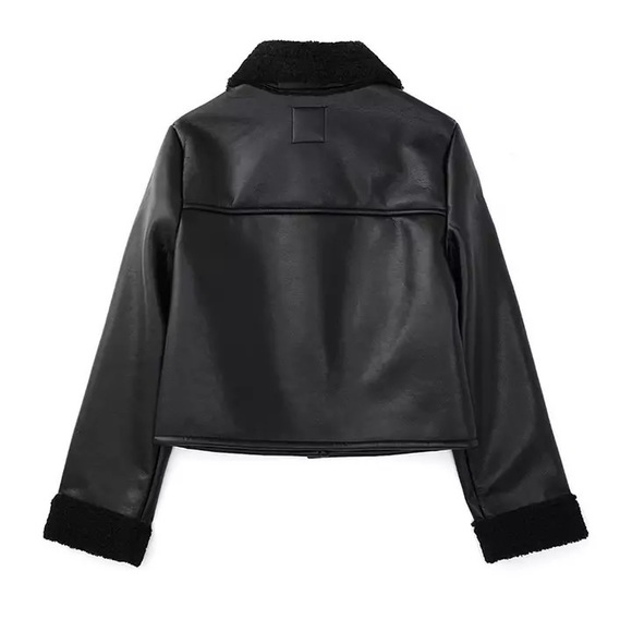 Cropped Black Faux Leather Jacket - Picture 3 of 12